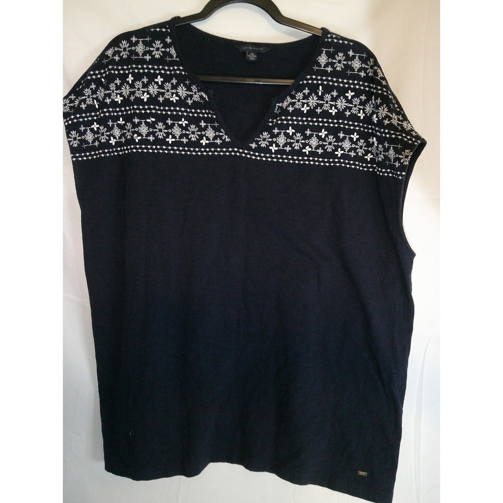 Tommy Hilfiger Women's XXL Sleeveless Top Navy Blue‎ Embroidered Embellished